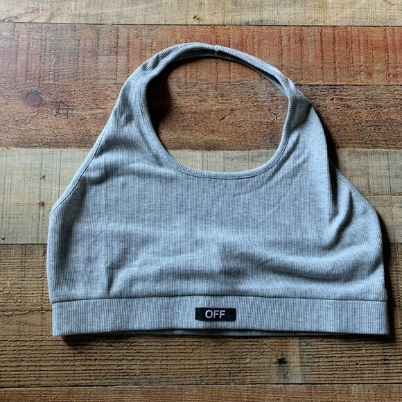 Junie Clothing Womens Ribbed Knit Cropped Halter Top in Gray -L - Picture 1 of 7